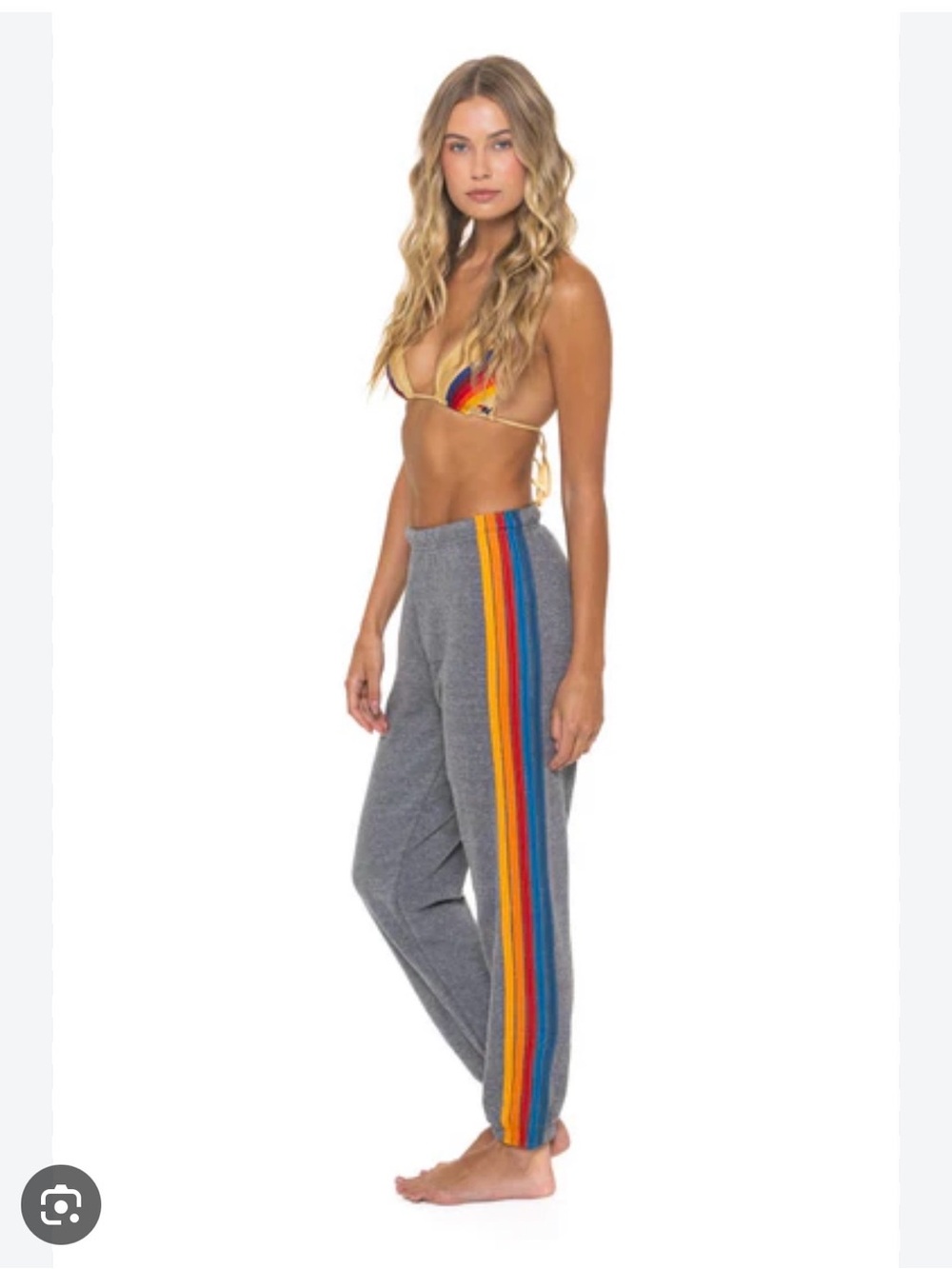 Aviator Nation Gray Track Pants with Rainbow Side Stripes